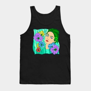 Green Mermaid With Water Flowers Tank Top